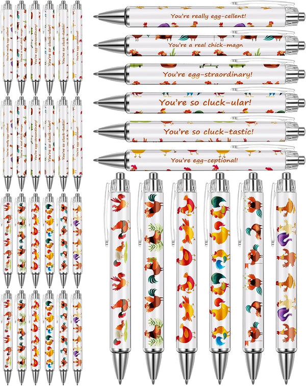 Sayglossy 24 Pcs Funny Chicken Pens Lovely Retractable Gel Pens Novelty Animal Black