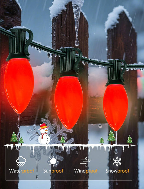 C9 25FT C9 26 Bulbs, LED Red Christmas Lights Outdoor, LED Outdoor String Lights with Shatterproof Red Waterproof