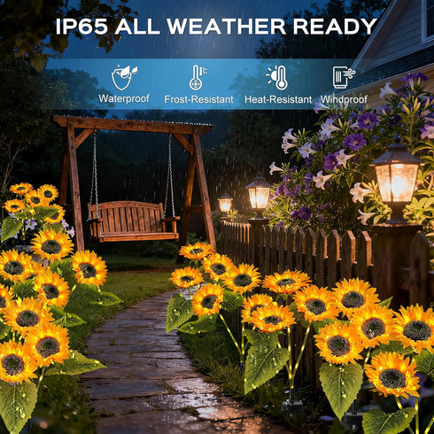 3 Pack 2 TANSOREN Solar Garden Lights Outdoor, Lighting Modes Warm White LED Waterproof Solar Powered Sun Flowers
