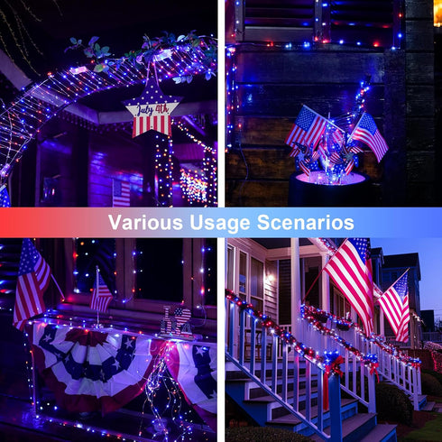 2 Pack 100 33FT 4th JMEXSUSS Red White and Blue Solar Lights, Each LED Solar Fairy Lights Outdoor Waterproof, of July