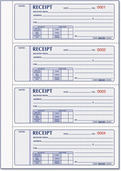 Rediform 8L818 Money Receipt Book 2 3/4 x 7 Carbonless Triplicate 200 Sets/Book