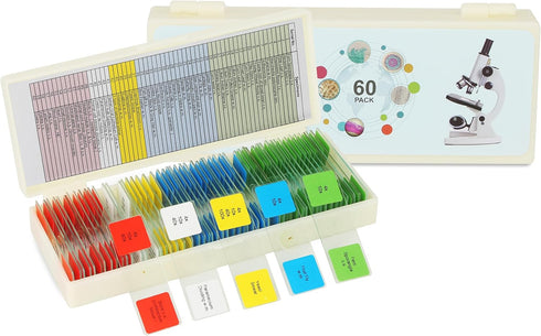 DIY-SCIENCE 60 Microscope Slides with Specimens for Kids, Lab-Grade Prepared Microscope Slides