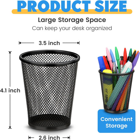Pen Holder for Desk, Pencil Holder for Desk, 4 Pack Pencil Cup for Pen, Mesh Metal Pen Organizer for Desk Black, Desk Pen Holder by Smgmg