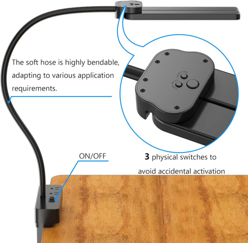 Drevet 2AC&1USB-C 3 3 LED Desk Lamp for Home Office, Eye-Caring Clip-On Desk Light with Flexible Gooseneck, Charging