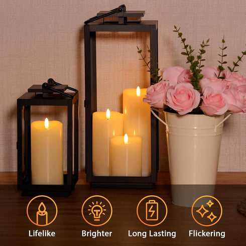 3 Pack NURADA Outdoor Flameless Candles with Remote Timer - Waterproof Realistic Flickering LED Pillar Electric Battery