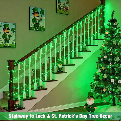 600 168Ft 8 JMEXSUSS LED Green St Patricks Day String Lights, Clear Wire Christmas Lights for Indoor Outdoor Tree Yard