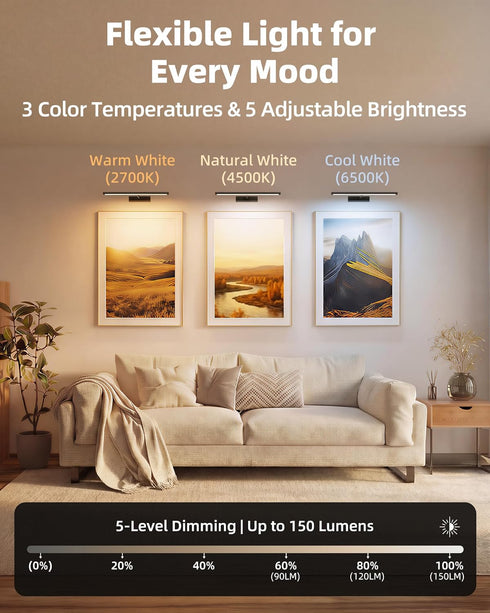 4800mAh 16In Dimmable EZVALO Picture Light for Wall, Rechargeable Wireless Battery Lights for Painting, Magnetic LED