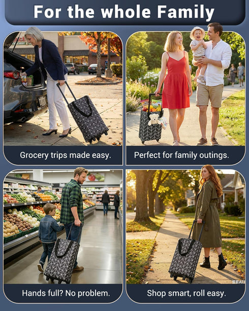 HOSDZOU Rolling Shopping Bag, Small Shopping Cart with Wheels,Collapsible Portable Waterproof Tote for Market & Grocery