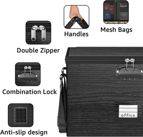 Fireproof Document Box File Organizer, Portable Locking Storage Box with Handle for Important Documents
