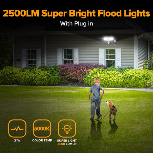 21W Sensor,2500LM, 5000K Daylight,IP65 2 LUTEC Plug in Motion Sensor Light Outdoor, Flood Lights Outdoor Motion