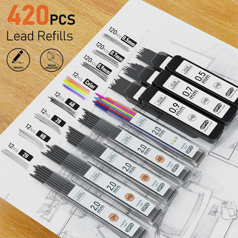 Four Candies Metal Mechanical Pencil Set, 3PCS Art Drafting Pencils & 2PCS 2MM Mechanical Drawing Pencils