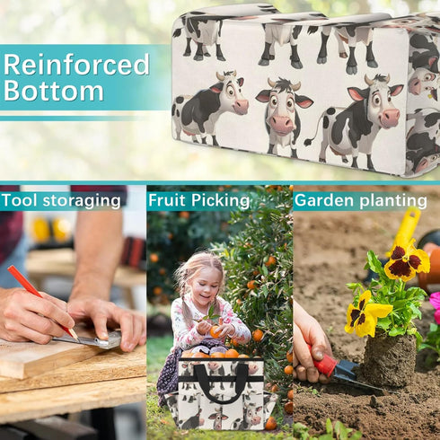 10 Milk Cow Garden Tool Bag, Heavy Duty Garden Tote Bag Organizer with Pockets Gardening Gift for Women and Men