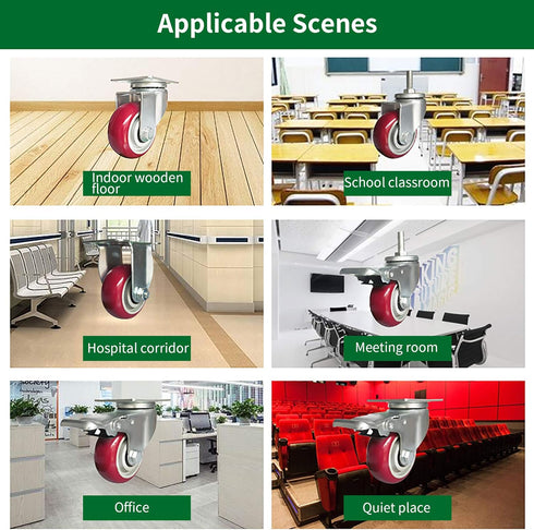 3 Inch 265 (S:3 Inch,Red) URBEST Push Cart Wheels, Heavy Duty PU Caster Wheels Bearings Repair Kits, Pltae Casters