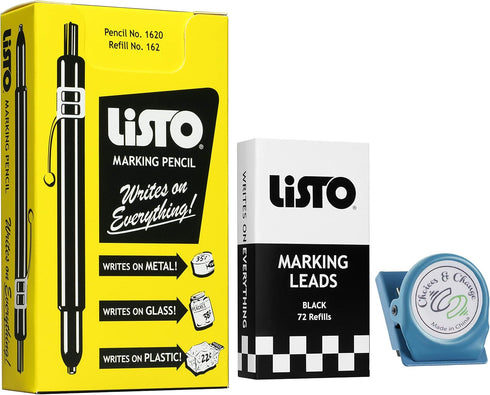Bundle of Listo 1620 Marking Pencil/Grease Pencils/China Marking Pencils/Wax Pencils, Black, Box of 12 with 72 Refills