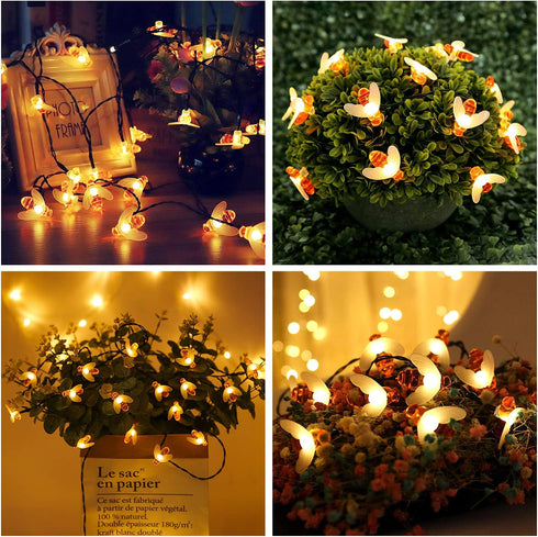 Solar Bee String Lights, 30 LED Cute Waterproof Outdoor Fairy Lights with 8 Modes for Wedding Home Garden Patio
