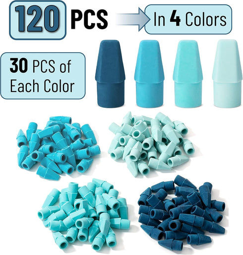 Mr. Pen Pencil Erasers Toppers - 120 Pack Blue Shades for Pencils and Eraser Caps
