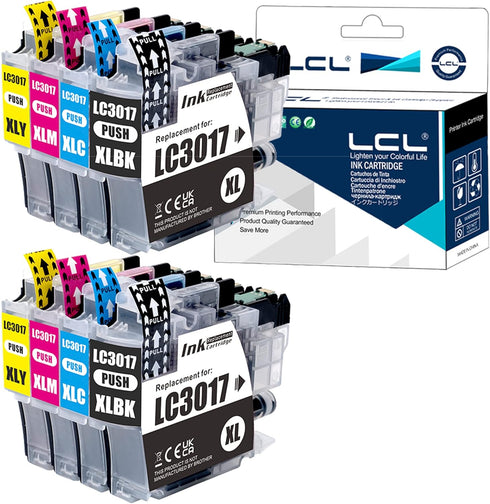 LCL Compatible Ink Cartridge Replacement for Brother LC3017, 8-Pack, MFC-J5330DW MFC-J6530DW MFC-J6730DW