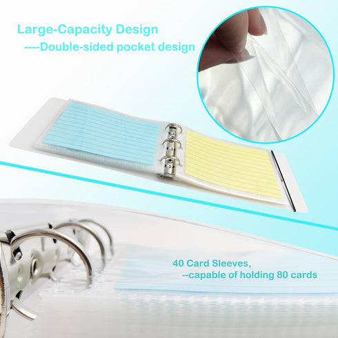 BYSLBTY 3x5 40 Holder1 Index Card Binder with Card Sleeves, Index Card Organizer for Flash Cards, Recipe Cards and Note