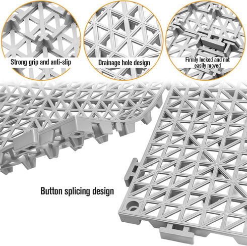 12 Pcs Drainage Mat Modular Interlocking Cushion, 11.8" x 11.8" Non-Slip Interlocking Rubber Floor Tiles for Deck Pool
