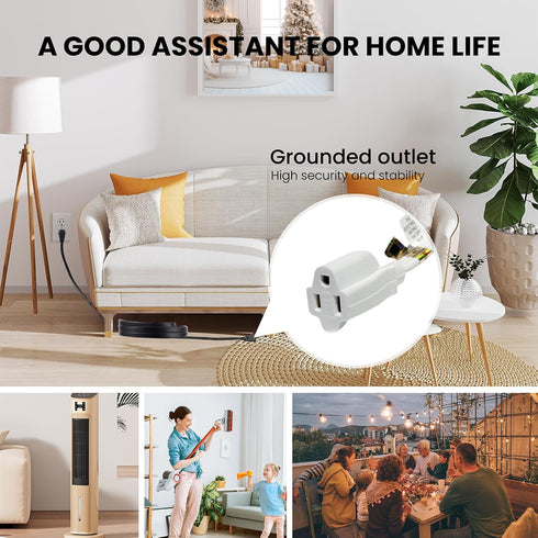 YOJOE 16/3 8 ft White Flat Plug Extension Cord, 16AWG Grounded Wire for Christmas Lights and Office Use