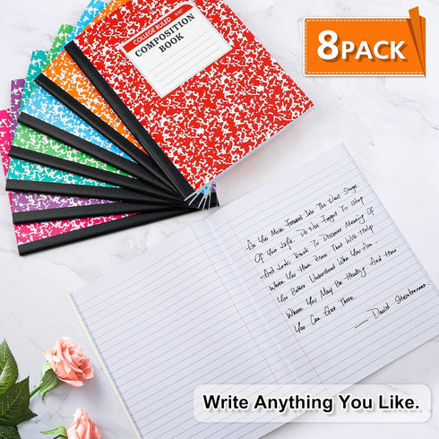 feela Composition Notebook, 8 Pack, Pastel Colors, College Ruled, 9.75" x 7.5", Marble Cover Notepad