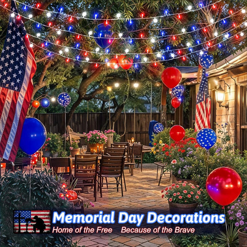 FFZZKJ 4th 100 33ft 2-Pack Red White and Blue Lights String for of July Decorations Outdoor Total LED for Memorial Day