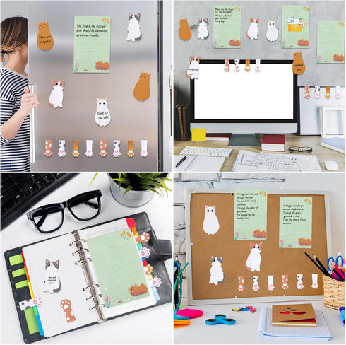 LeeLoon Set, 360 Cat Sticky Notes Sheets Cute Cartoon Animal Cat Self-Stick Notes Pads Cat Themed Memo Pads Cat Paw