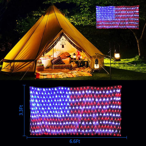 420 4th Solar American Flag String Lights - Waterproof Led Solar Powered Flag Net Light for of July Memorial Day