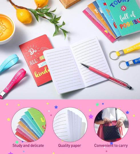 PerKoop 48 Pcs Inspirational Gifts Set, Motivational Notepads, Ballpoint Pens, Keychains, Cute Colorful Journals