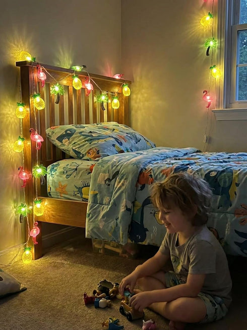 8.5Ft Summer 10 Beach Hawaiian String Lights Outdoor with LED Flamingo Pineapple Palm Tree Lights, Plug in Tropical