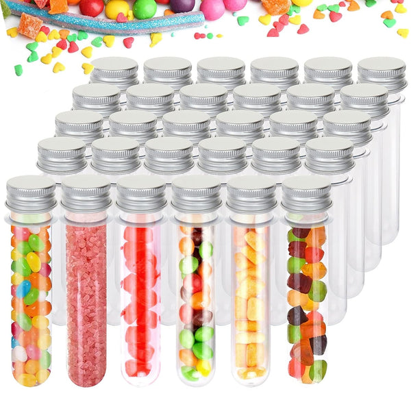 30 Pack 45 ML Plastic Test Tubes with Caps, Clear Bath Salt Tubes for Candy Storage, Science Experiment