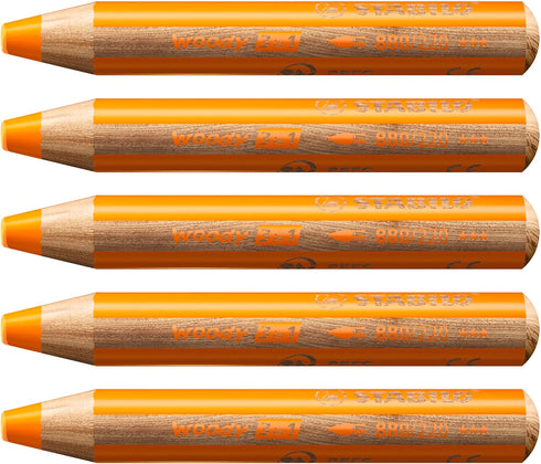 STABILO Woody 3 in 1 Multi Talent Pencil Crayon - Yellowish Orange (Pack of 5)
