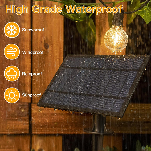 60FT Dimmable 3Modes 25 2 Bulb, G40 Ollny Solar Lights Outdoor, Waterproof Remote Control Timers String Light with LED