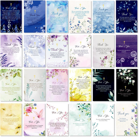 Hunanyume 24 Pack Unique Funeral Thank You Cards with Envelopes & Stickers -