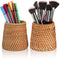 Elsjoy Set of 2 Wicker Pencil Holder, Natural Rattan Pen Cup Woven
