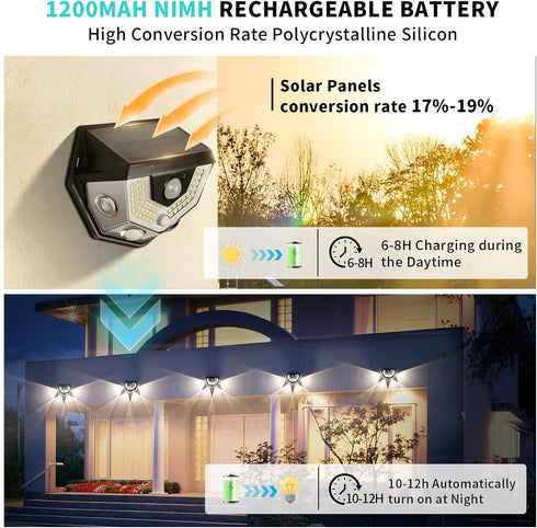 2-in-1 IP64 Upgraded Solar Outdoor Lights with Motion Sensor, Solar Wall Light & Security Lighting, PIR Motion