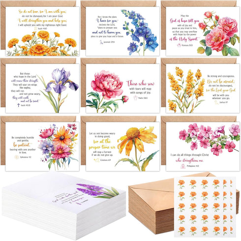 Resholder 100 Sets Christian Greeting Cards Bulk with Envelopes Stickers, Religious Bible Verse