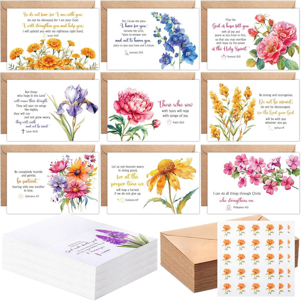 Resholder 100 Sets Christian Greeting Cards Bulk with Envelopes Stickers, Religious Bible Verse