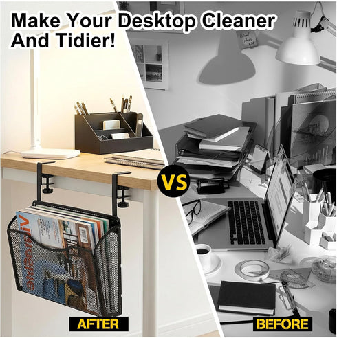 IANFAN 2-IN-1 Clamp On Desk Organizer, Under Desk Side Organizer Storage Hanging Wall Mounted File Holder Under Desks