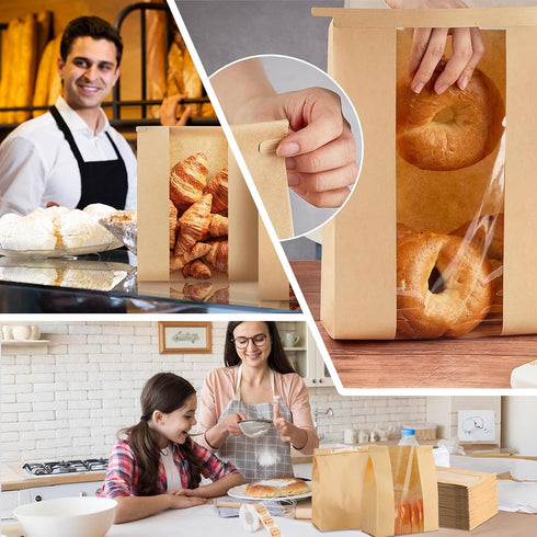 GOFOWRK 100 14" 8.3" 3.5" Pcs Large Kraft Bread Bags for Homemade Bread, x x Sourdough Bread Bags with Tin Tie Tab Lock