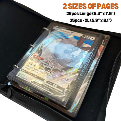 Jumbo Card Binder - 100 Pockets Hold Oversized Big Card, 3 Rings with 50 Double Side Removable Pages