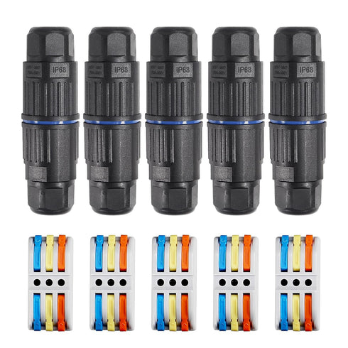 5PCS IP68 Waterproof Junction Box, Outdoor 3 Way Electrical Cable Connector for AWG 28-12, Quick Installation
