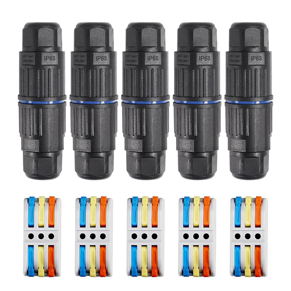 5PCS IP68 Waterproof Junction Box, Outdoor 3 Way Electrical Cable Connector for AWG 28-12, Quick Installation