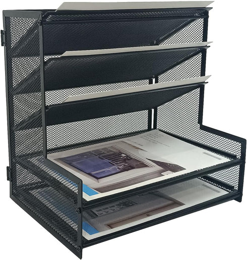 SETTFRFE Office Supplies Desk Organizer, Metal Desktop File Holder with 5-Tier Paper Tray, Black for Efficient Storage