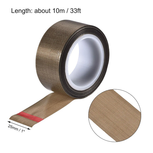 uxcell Heat Resistant Tape High Temperature Heat Transfer Tape PTFE Film Adhesive Tape 25mm Width 10m 33ft Length Brown