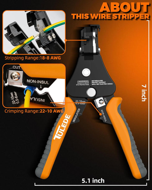 Automatic Wire Stripper, 3 IN 1 Self Adjusting Stripper/Cutter/Crimping Tool for 8-18 AWG Solid and Stranded Wire