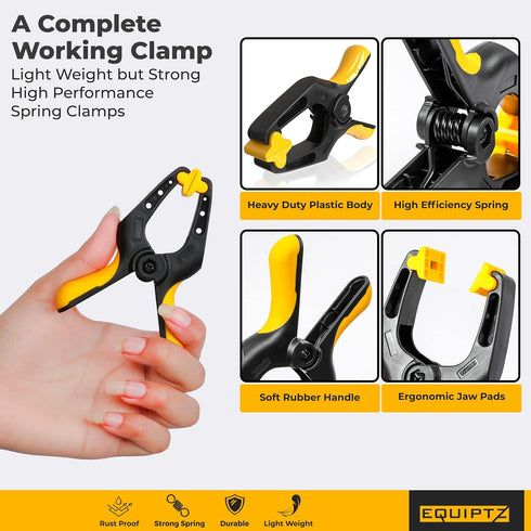10 Pack 4 Inch Spring Clamps, Plastic Clamps for Tarps, Crafts, Backdrop, and Pool Cover with 2 Inch Mouth Opening