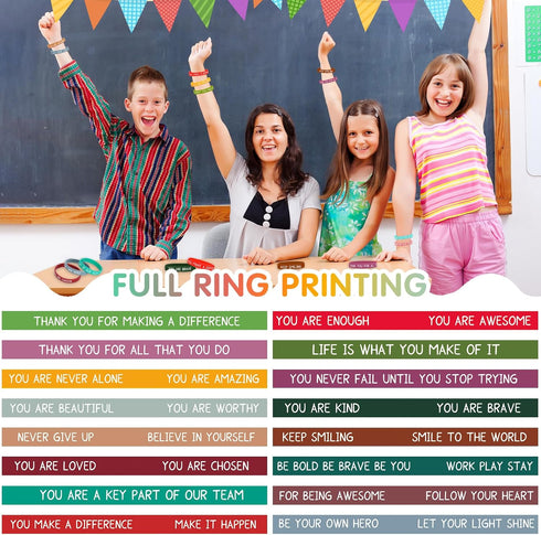 JUNEBRUSHS 64pcs Motivational Silicone Bracelets, Bulk Colored Inspirational Rubber Wristbands for Student Teacher Gifts