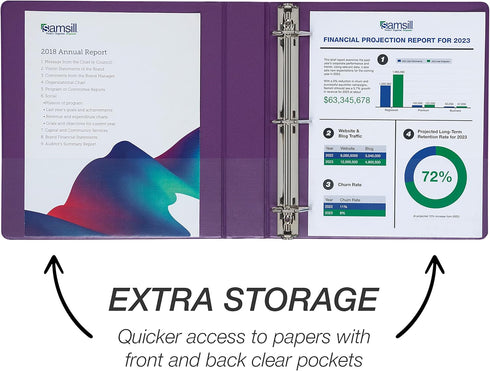 Samsill Durable 1.5 Inch D Ring Binder, Made in the USA, Purple, 4 Pack Holds 350 Pages