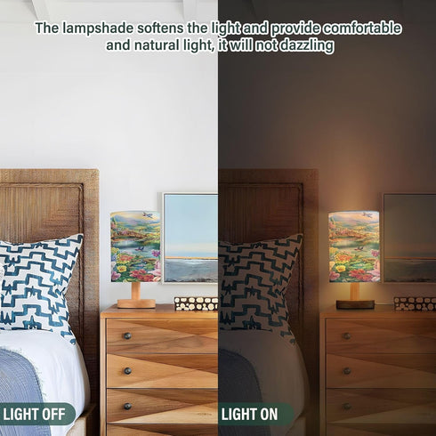 ALAZA Bedside Table Lamp for Bedroom Garden Colorful Floral Nightstand LED Light Lamps with USB Port Linen Fabric Shade